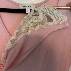 Long Sleeve Pink Lace Sleeve Top